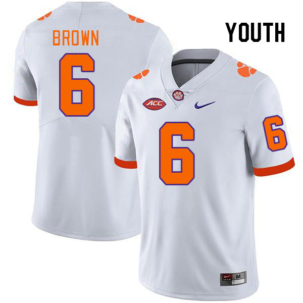 Youth Clemson Tigers Tyler Brown #6 College White NCAA Authentic Football Stitched Jersey 23CU30VY